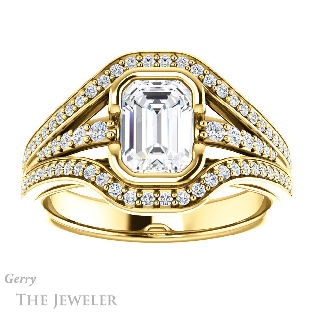 Emerald Cut Forever Brilliant Moissanite Engagement Ring #GTJ1060-emerald-fb-y