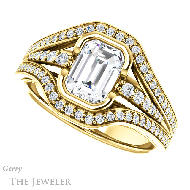 Emerald Cut Forever Brilliant Moissanite Engagement Ring #GTJ1060-emerald-fb-y