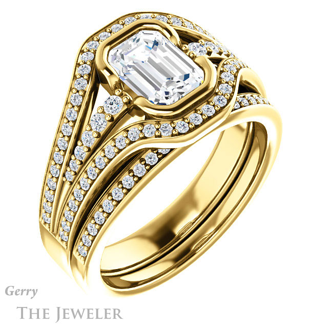 Emerald Cut Forever Brilliant Moissanite Engagement Ring #GTJ1060-emerald-fb-y