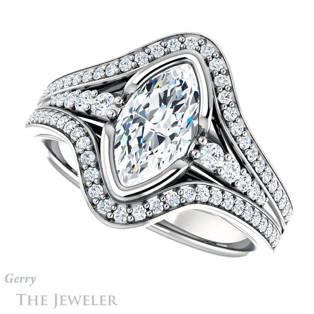 Marquise Cut Forever One Moissanite Engagement Ring #GTJ1060-marquise-fb-w 5 Marquise Cut Forever Brilliant Moissanite Engagement Ring #GTJ1060-marquise-fb-w