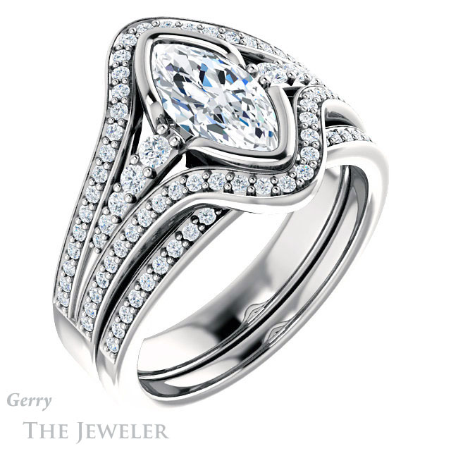 Marquise Cut Forever One Moissanite Engagement Ring #GTJ1060-marquise-fb-w 6 Marquise Cut Forever Brilliant Moissanite Engagement Ring #GTJ1060-marquise-fb-w