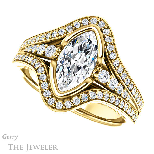 Marquise Cut Forever One Moissanite Engagement Ring #GTJ1060-marquise-fb-y 5 Marquise Cut Forever Brilliant Moissanite Engagement Ring #GTJ1060-marquise-fb-y