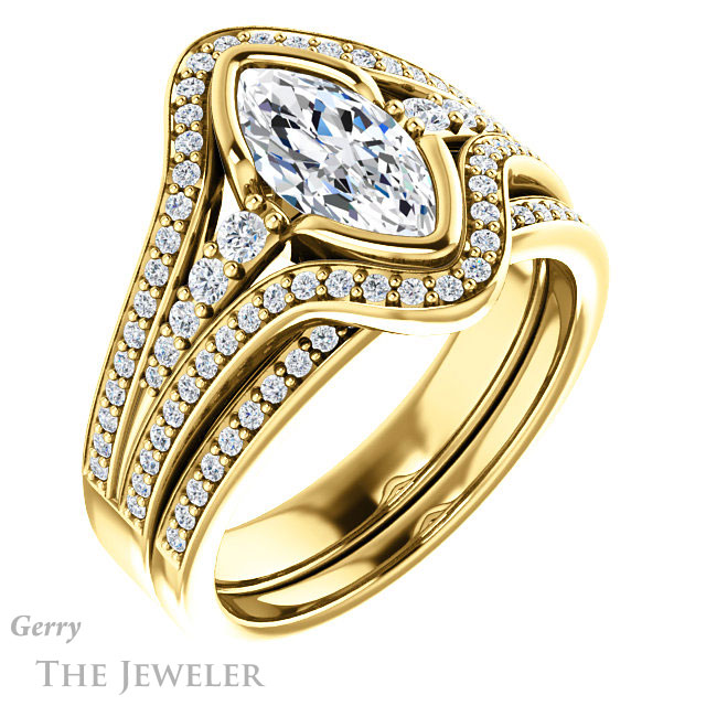 Marquise Cut Forever One Moissanite Engagement Ring #GTJ1060-marquise-fb-y 6 Marquise Cut Forever Brilliant Moissanite Engagement Ring #GTJ1060-marquise-fb-y