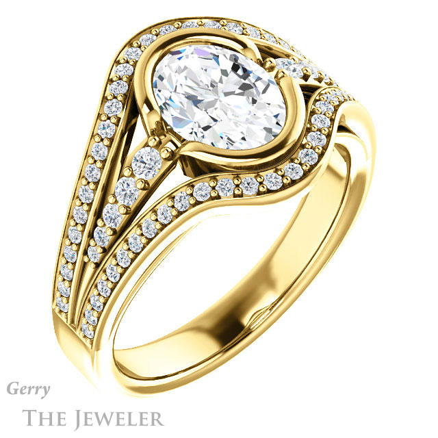 Oval Shaped Forever One Moissanite Engagement Ring #GTJ1060-oval-fo-y 4 Oval Shaped Forever One Moissanite Engagement Ring #GTJ1060-oval-fo-y
