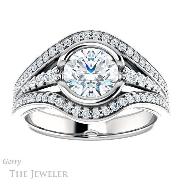 Round Cut Forever One Moissanite Engagement Ring #GTJ1060-round-fo-w