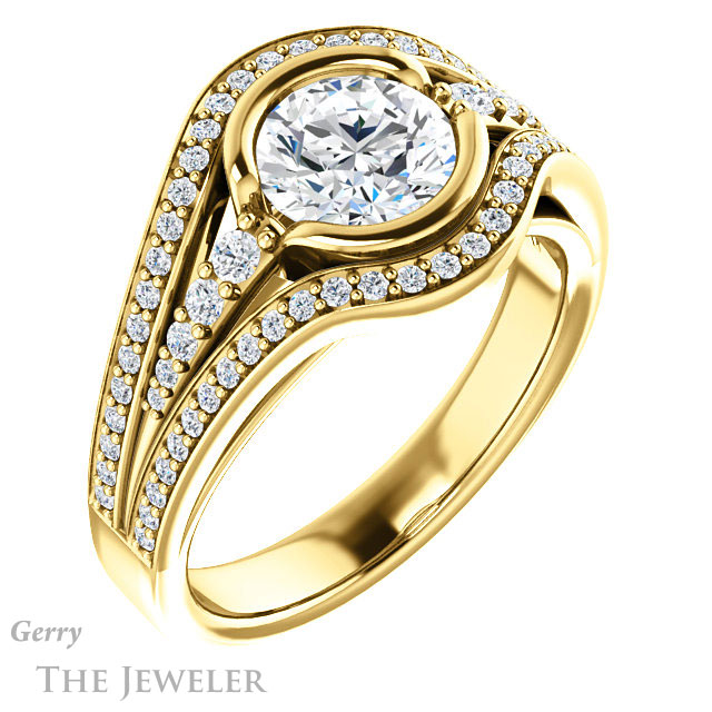 Round Cut Forever One Moissanite Engagement Ring #GTJ1060-round-fo-y 4 Round Cut Forever One Moissanite Engagement Ring #GTJ1060-round-fo-y