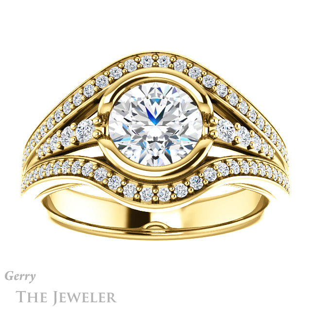 Round Cut Forever One Moissanite Engagement Ring #GTJ1060-round-fo-y 1 Round Cut Forever One Moissanite Engagement Ring #GTJ1060-round-fo-y