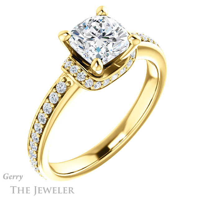 Cushion Cut Forever One Moissanite Engagement Ring #GTJ1061-cushion-fo-y 4 Cushion Cut Forever One Moissanite Engagement Ring #GTJ1061-cushion-fo-y