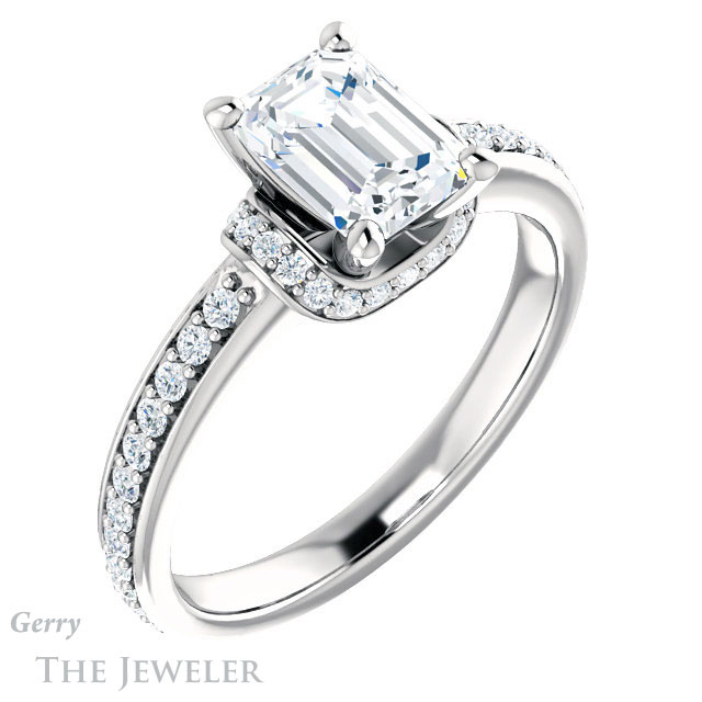 Emerald Cut Forever One Moissanite Engagement Ring #GTJ1061-emerald-fb-w 4 Emerald Cut Forever Brilliant Moissanite Engagement Ring #GTJ1061-emerald-fb-w