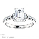 Emerald Cut Forever One Moissanite Engagement Ring #GTJ1061-emerald-fb-w 1 Emerald Cut Forever Brilliant Moissanite Engagement Ring #GTJ1061-emerald-fb-w