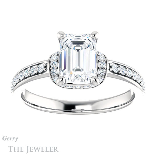 Emerald Cut Forever One Moissanite Engagement Ring #GTJ1061-emerald-fb-w 1 Emerald Cut Forever Brilliant Moissanite Engagement Ring #GTJ1061-emerald-fb-w
