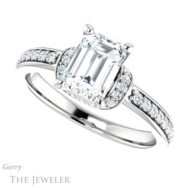 Emerald Cut Forever One Moissanite Engagement Ring #GTJ1061-emerald-fb-w 5 Emerald Cut Forever Brilliant Moissanite Engagement Ring #GTJ1061-emerald-fb-w