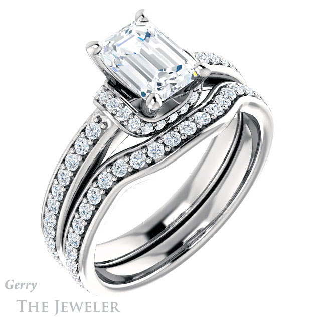 Emerald Cut Forever One Moissanite Engagement Ring #GTJ1061-emerald-fb-w 6 Emerald Cut Forever Brilliant Moissanite Engagement Ring #GTJ1061-emerald-fb-w