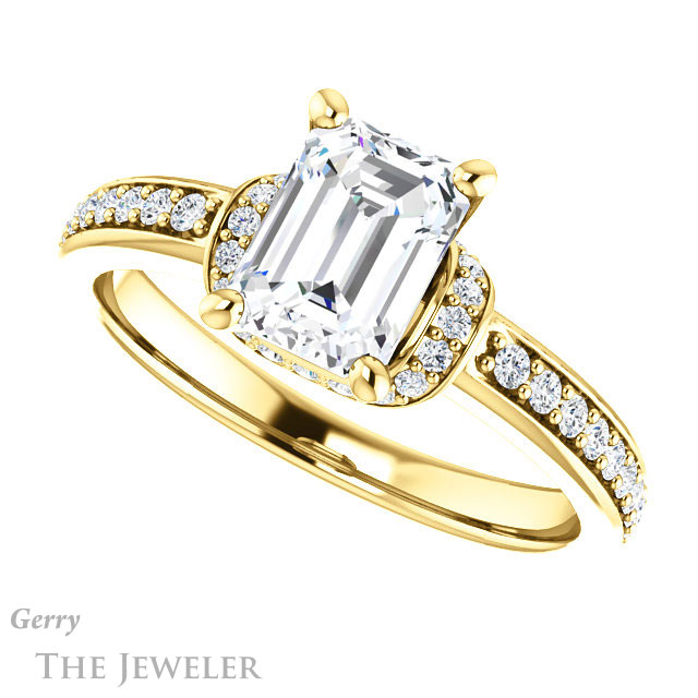 Emerald Cut Forever Brilliant Moissanite Engagement Ring #GTJ1061-emerald-fb-y