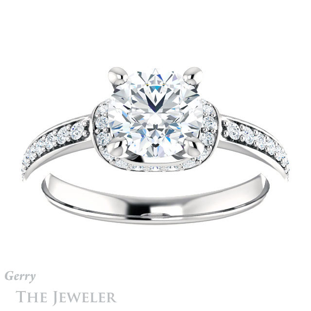 Round Cut Forever One Moissanite Engagement Ring #GTJ1061-round-fo-w