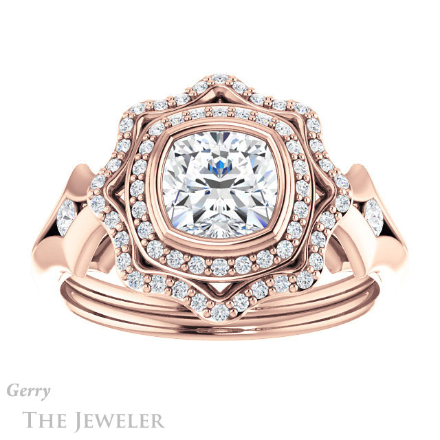 Cushion Cut Forever One Moissanite Engagement Ring #GTJ1062-cushion-fo-r