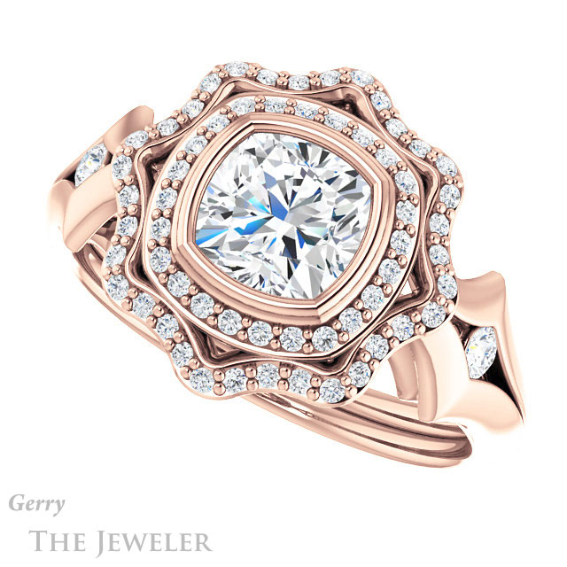 Cushion Cut Forever One Moissanite Engagement Ring #GTJ1062-cushion-fo-r