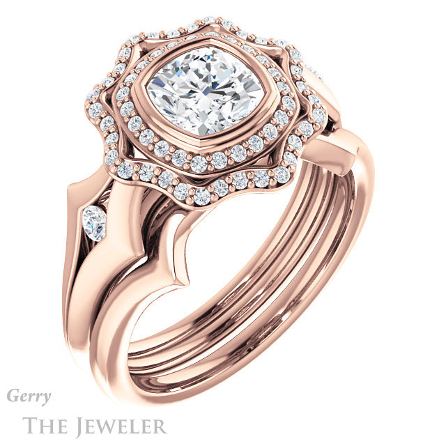 Cushion Cut Forever One Moissanite Engagement Ring #GTJ1062-cushion-fo-r