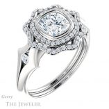 Cushion Cut Forever One Moissanite Engagement Ring #GTJ1062-cushion-fo-w 4 Cushion Cut Forever One Moissanite Engagement Ring #GTJ1062-cushion-fo-w