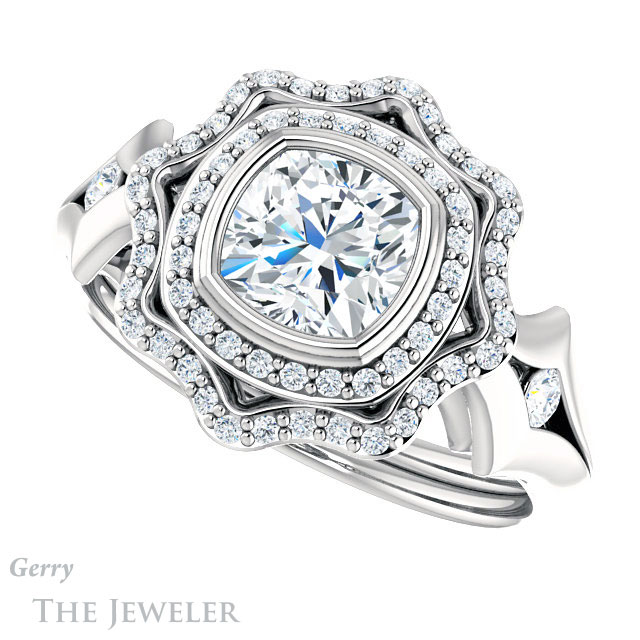 Cushion Cut Forever One Moissanite Engagement Ring #GTJ1062-cushion-fo-w 5 Cushion Cut Forever One Moissanite Engagement Ring #GTJ1062-cushion-fo-w