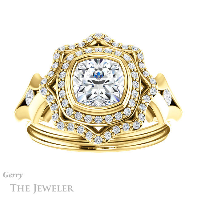 Cushion Cut Forever One Moissanite Engagement Ring #GTJ1062-cushion-fo-y