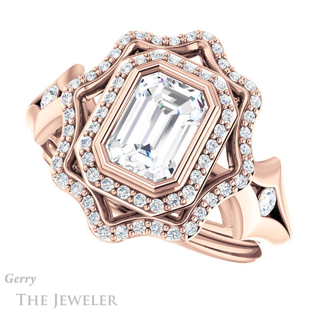 Emerald Cut Forever Brilliant Moissanite Engagement Ring #GTJ1062-emerald-fb-r