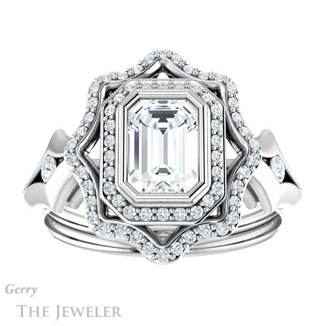 Emerald Cut Forever Brilliant Moissanite Engagement Ring #GTJ1062-emerald-fb-w