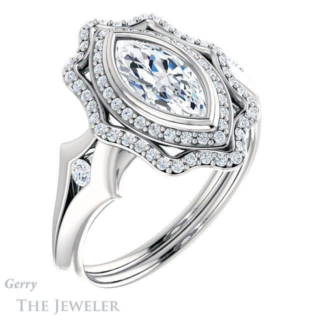 Marquise Cut Forever Brilliant Moissanite Engagement Ring #GTJ1062-marquise-fb-w