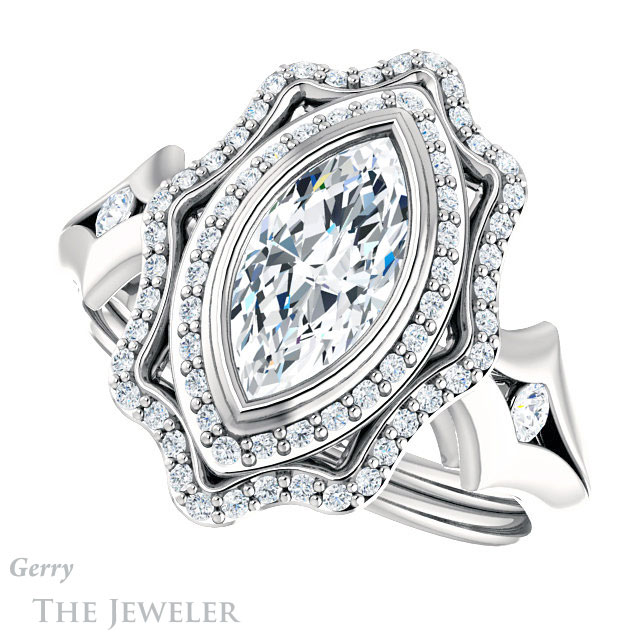 Marquise Cut Forever Brilliant Moissanite Engagement Ring #GTJ1062-marquise-fb-w