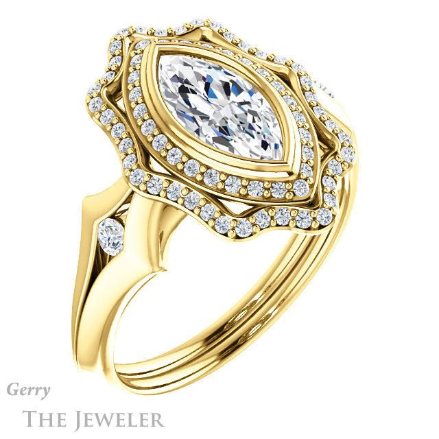 Marquise Cut Forever One Moissanite Engagement Ring #GTJ1062-marquise-fb-y 4 Marquise Cut Forever Brilliant Moissanite Engagement Ring #GTJ1062-marquise-fb-y