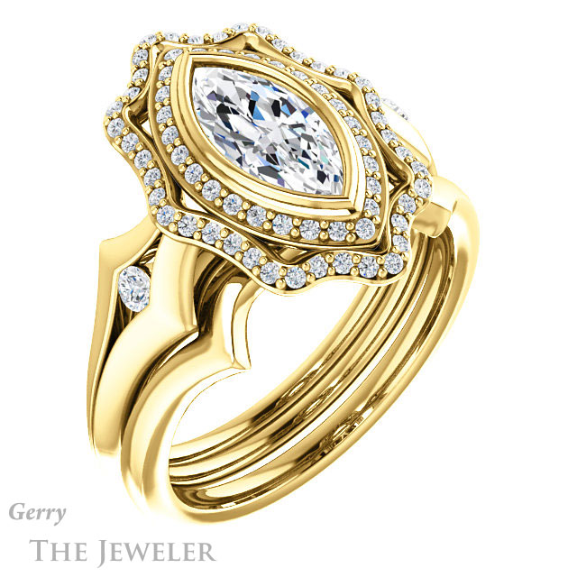 Marquise Cut Forever One Moissanite Engagement Ring #GTJ1062-marquise-fb-y 6 Marquise Cut Forever Brilliant Moissanite Engagement Ring #GTJ1062-marquise-fb-y