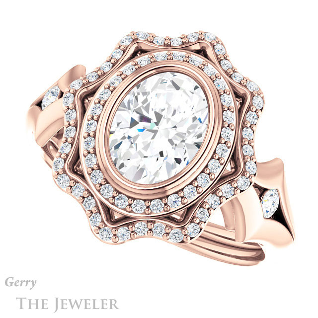 Oval Shaped Forever One Moissanite Engagement Ring #GTJ1062-oval-fo-r