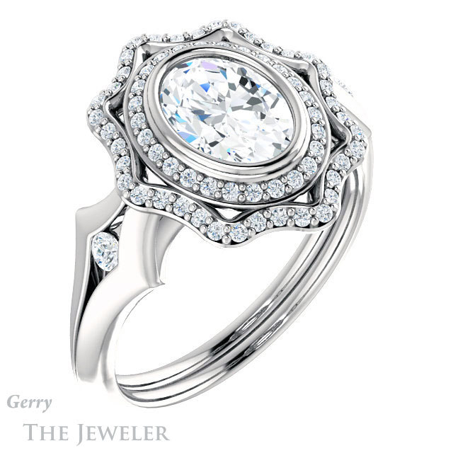 Oval Shaped Forever One Moissanite Engagement Ring #GTJ1062-oval-fo-w 4 Oval Shaped Forever One Moissanite Engagement Ring #GTJ1062-oval-fo-w