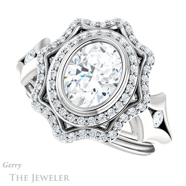 Oval Shaped Forever One Moissanite Engagement Ring #GTJ1062-oval-fo-w 5 Oval Shaped Forever One Moissanite Engagement Ring #GTJ1062-oval-fo-w