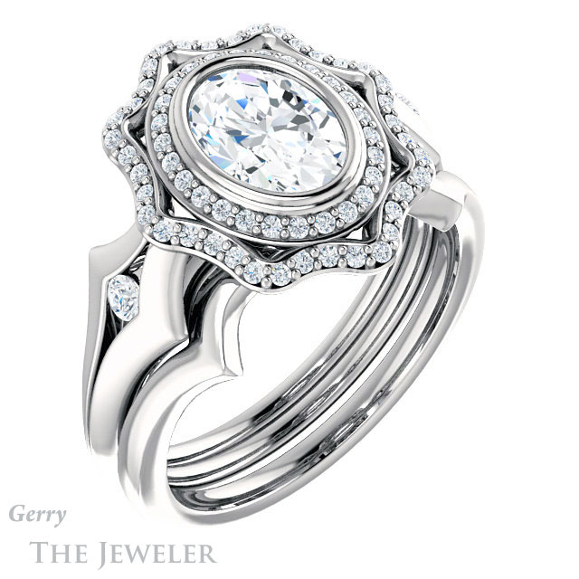 Oval Shaped Forever One Moissanite Engagement Ring #GTJ1062-oval-fo-w 6 Oval Shaped Forever One Moissanite Engagement Ring #GTJ1062-oval-fo-w
