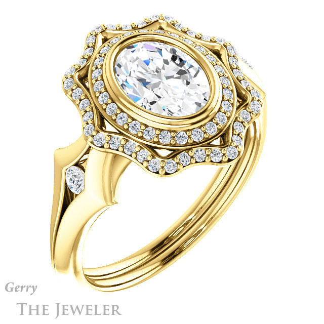 Oval Shaped Forever One Moissanite Engagement Ring #GTJ1062-oval-fo-y 4 Oval Shaped Forever One Moissanite Engagement Ring #GTJ1062-oval-fo-y