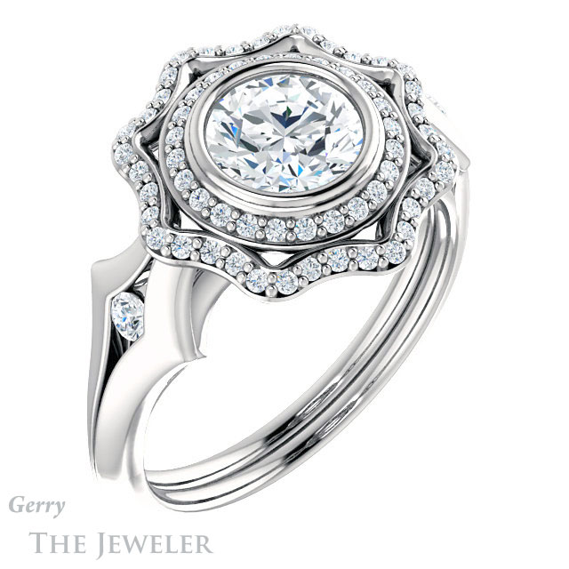 Round Cut Forever One Moissanite Engagement Ring #GTJ1062-round-fo-w 4 Round Cut Forever One Moissanite Engagement Ring #GTJ1062-round-fo-w