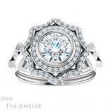Round Cut Forever One Moissanite Engagement Ring #GTJ1062-round-fo-w 1 Round Cut Forever One Moissanite Engagement Ring #GTJ1062-round-fo-w