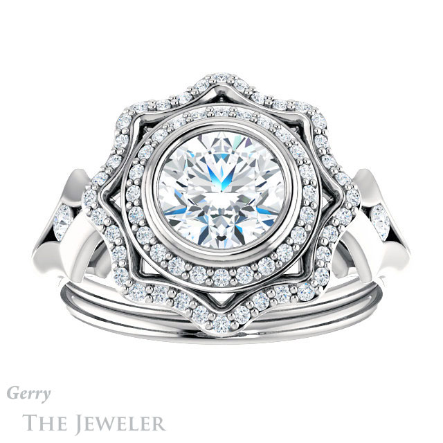Round Cut Forever One Moissanite Engagement Ring #GTJ1062-round-fo-w 1 Round Cut Forever One Moissanite Engagement Ring #GTJ1062-round-fo-w