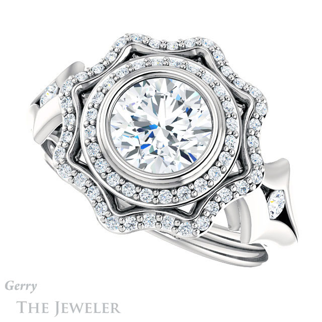 Round Cut Forever One Moissanite Engagement Ring #GTJ1062-round-fo-w 5 Round Cut Forever One Moissanite Engagement Ring #GTJ1062-round-fo-w