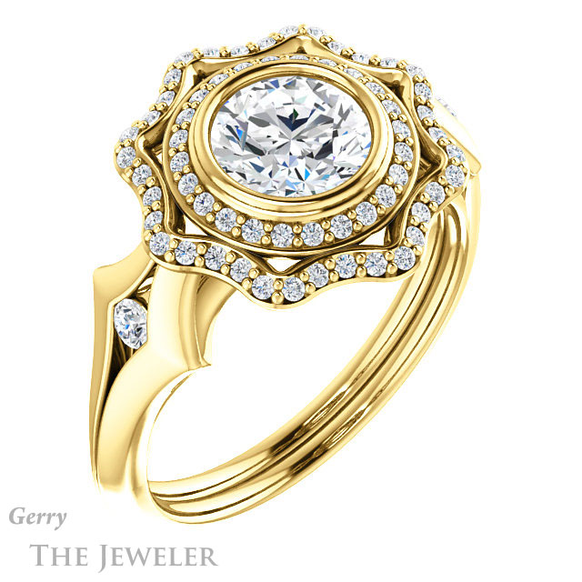 Round Cut Forever One Moissanite Engagement Ring #GTJ1062-round-fo-y 4 Round Cut Forever One Moissanite Engagement Ring #GTJ1062-round-fo-y