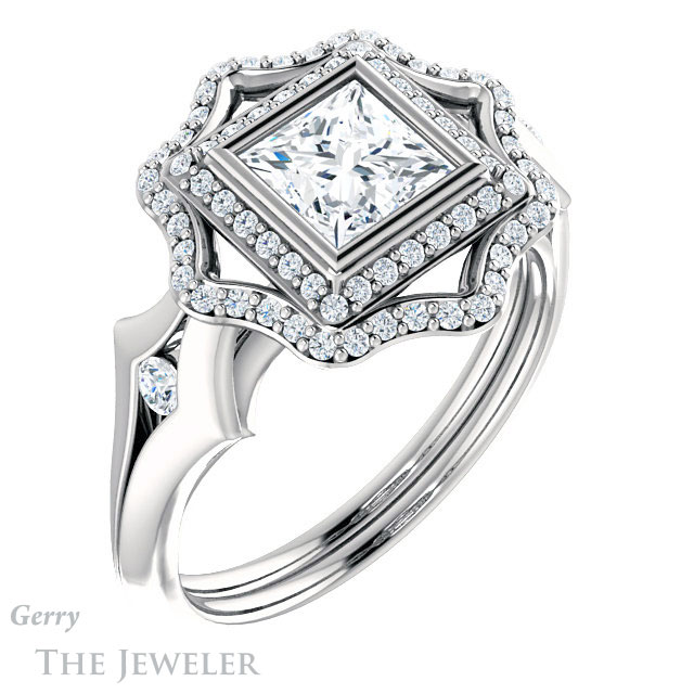 Princess Cut Forever One Moissanite Engagement Ring #GTJ1062-square-fo-w 4 Princess Cut Forever One Moissanite Engagement Ring #GTJ1062-square-fo-w