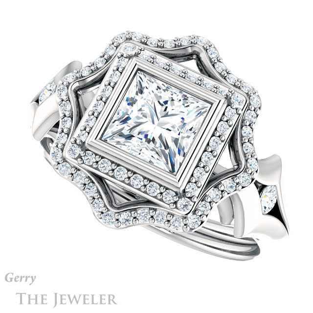 Princess Cut Forever One Moissanite Engagement Ring #GTJ1062-square-fo-w 5 Princess Cut Forever One Moissanite Engagement Ring #GTJ1062-square-fo-w