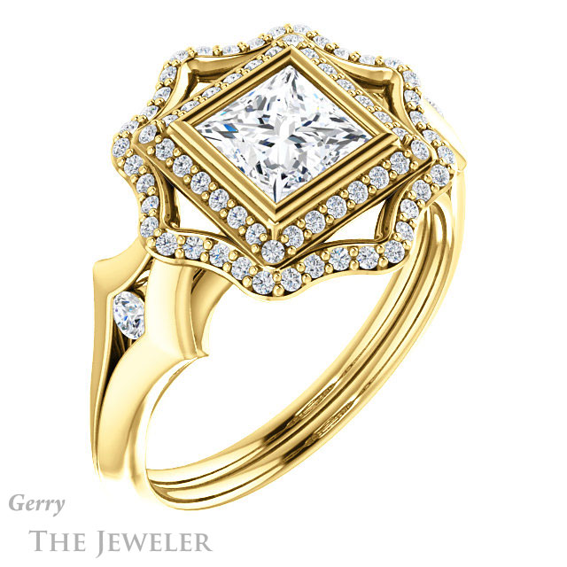 Princess Cut Forever One Moissanite Engagement Ring #GTJ1062-square-fo-y 4 Princess Cut Forever One Moissanite Engagement Ring #GTJ1062-square-fo-y