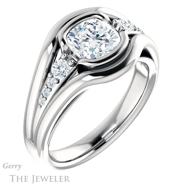 Cushion Cut Forever One Moissanite Engagement Ring #GTJ1063-cushion-fo-w 4 Cushion Cut Forever One Moissanite Engagement Ring #GTJ1063-cushion-fo-w