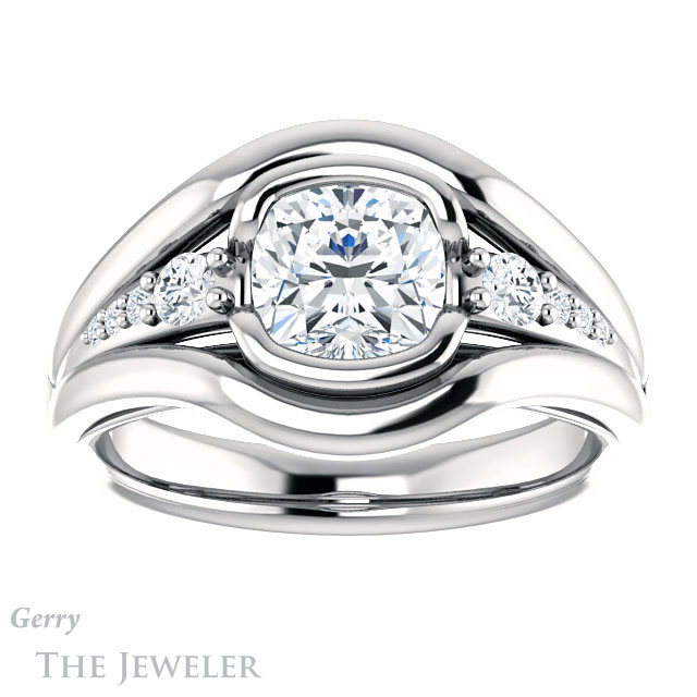 Cushion Cut Forever One Moissanite Engagement Ring #GTJ1063-cushion-fo-w 1 Cushion Cut Forever One Moissanite Engagement Ring #GTJ1063-cushion-fo-w