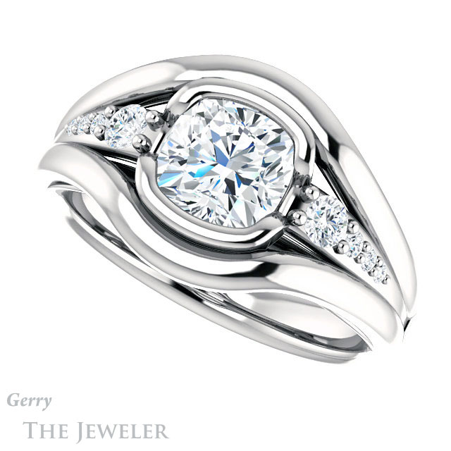 Cushion Cut Forever One Moissanite Engagement Ring #GTJ1063-cushion-fo-w 5 Cushion Cut Forever One Moissanite Engagement Ring #GTJ1063-cushion-fo-w