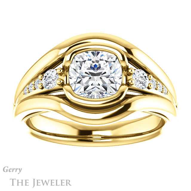 Cushion Cut Forever One Moissanite Engagement Ring #GTJ1063-cushion-fo-y