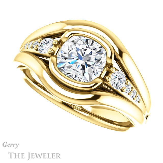 Cushion Cut Forever One Moissanite Engagement Ring #GTJ1063-cushion-fo-y