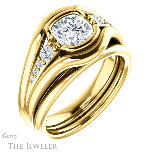 Cushion Cut Forever One Moissanite Engagement Ring #GTJ1063-cushion-fo-y